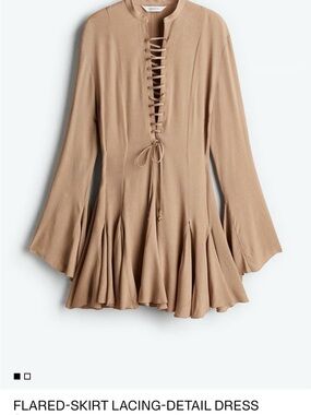 New with tags H&M Edition Lace-Up Lightweight Fringe Tunic in Dusty Taupe Dress